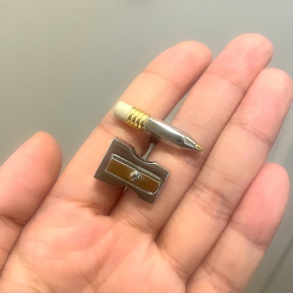 Pencil and Sharpener Cuff Links Teacher School Formal Gift - Picture 4 of 4